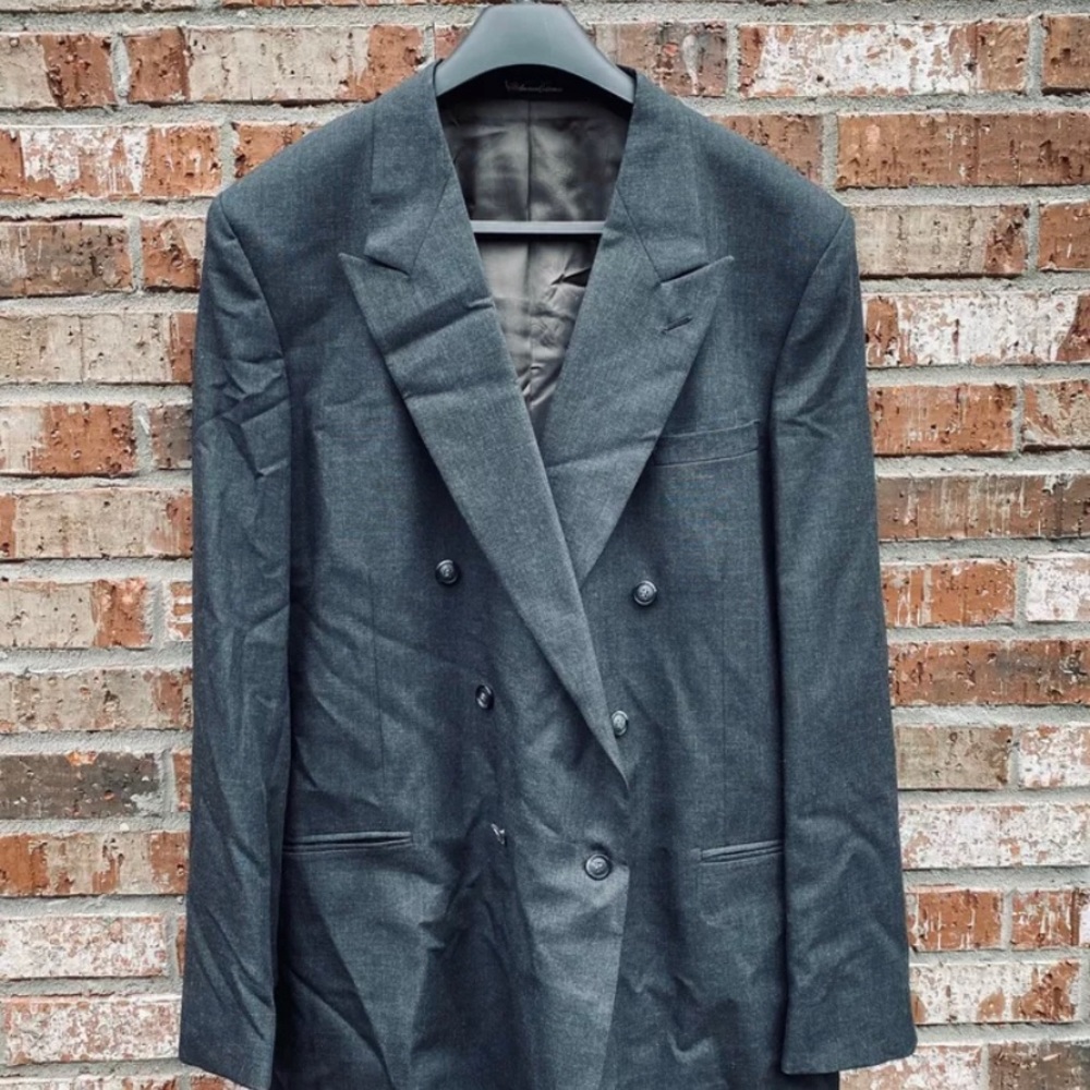Stafford Navy Double-Breasted Suit Wool Blend